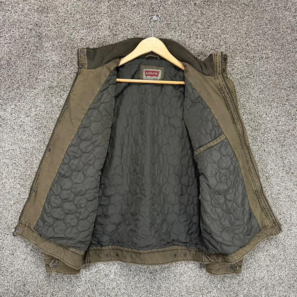 Levis Field Jacket Mens L Olive Canvas Quilted Lined Military Utility Coat